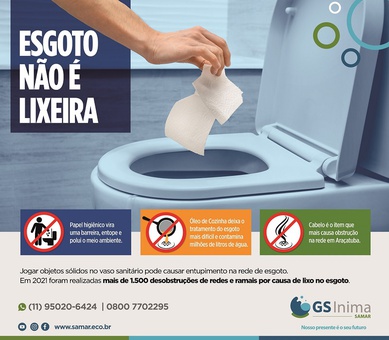 GS Inima SAMAR lança campanha para conscientizar população sobre lixo no esgoto