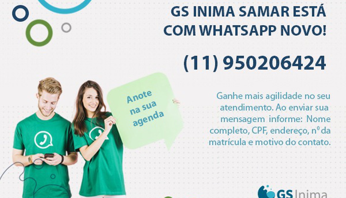 GS Inima SAMAR disponibiliza novo número para atendimento via WhatsApp
